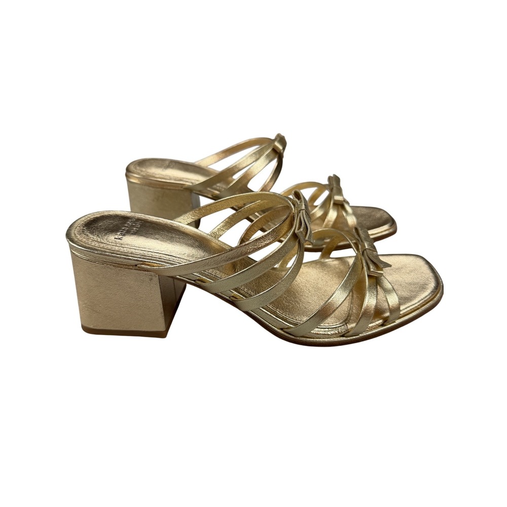 Kate Spade Carolina Gold Metallic Bow Multi-Strap Block Heel Sandal 8.5B